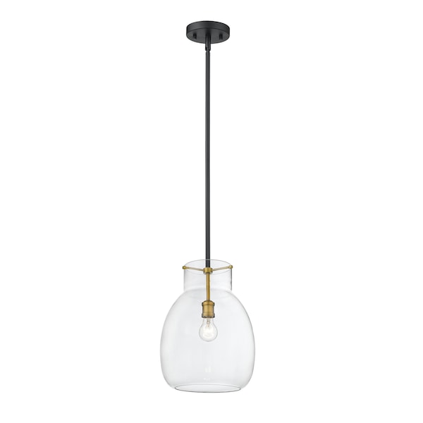 Z-Lite Bella 1 Light Mini Pendant, Matte Black & Olde Brass & Clear 476P-ROD-MB-OBR - main